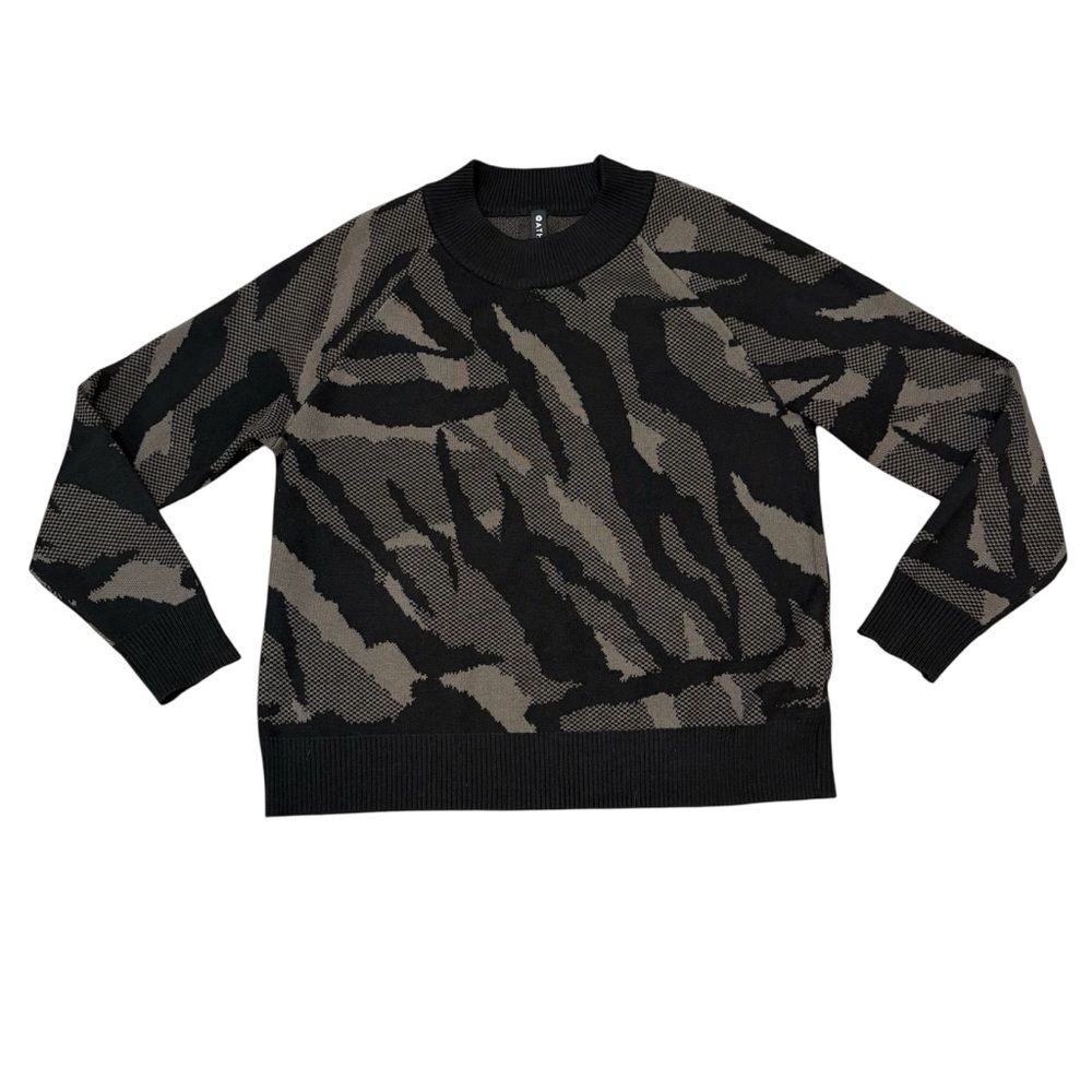 Athleta Camo Merino Wool Blend Jacquard Crew Sweater Size S
